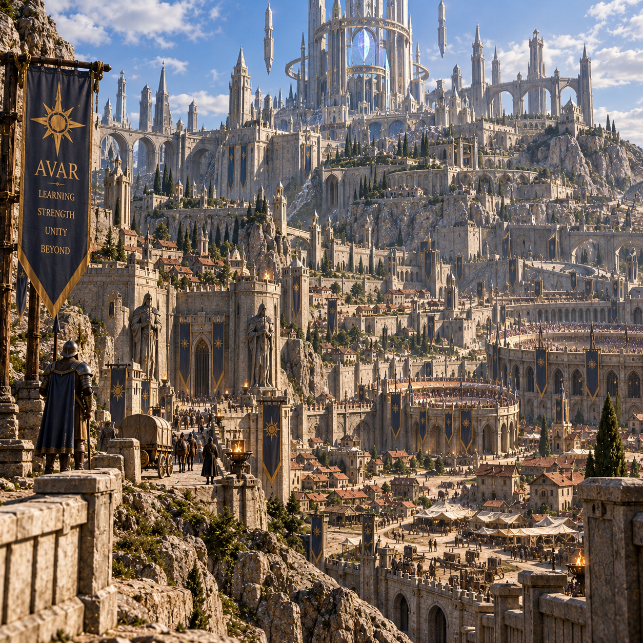 The magically shaped capital of Avar overlooking its arena district.