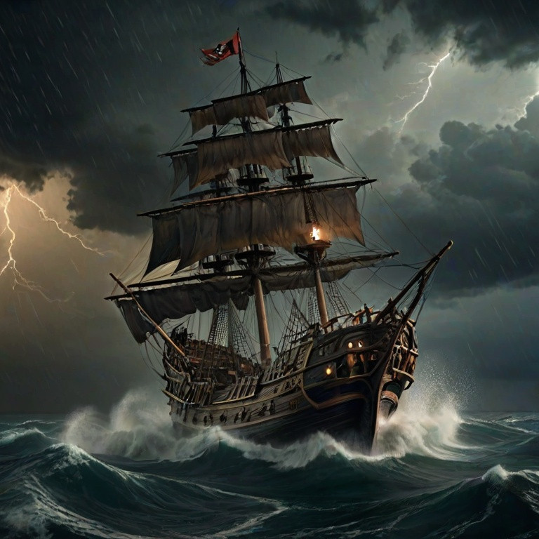 Storm-driven ship artwork for live adventures