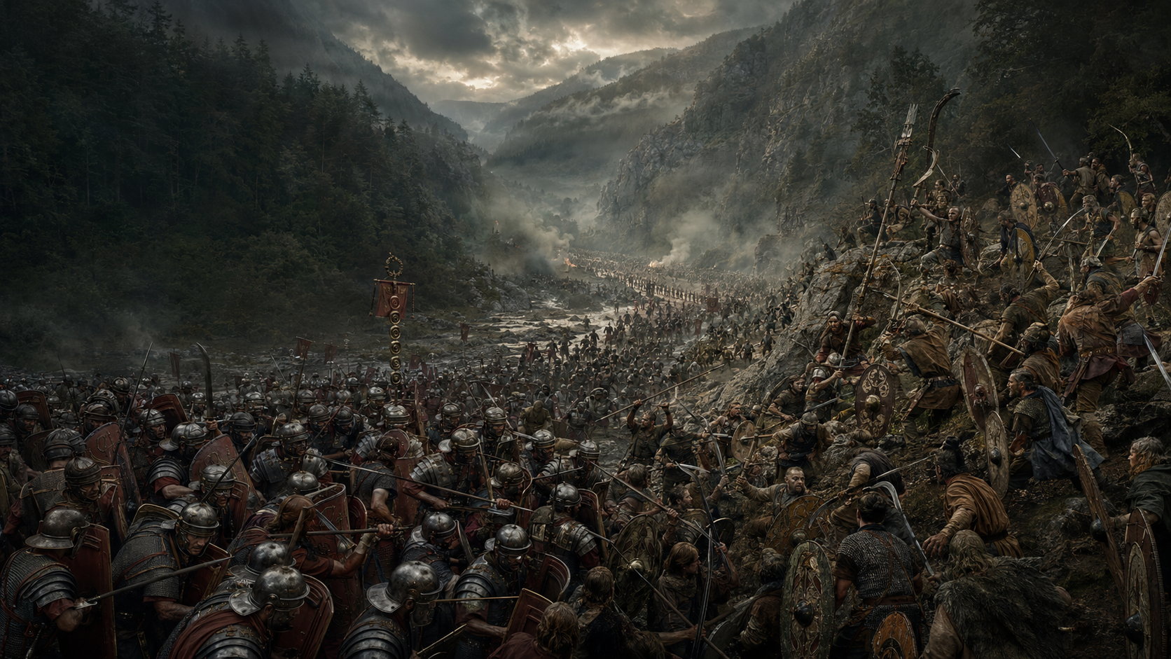 Crito watching Roman troops arrive at a vast campaign camp