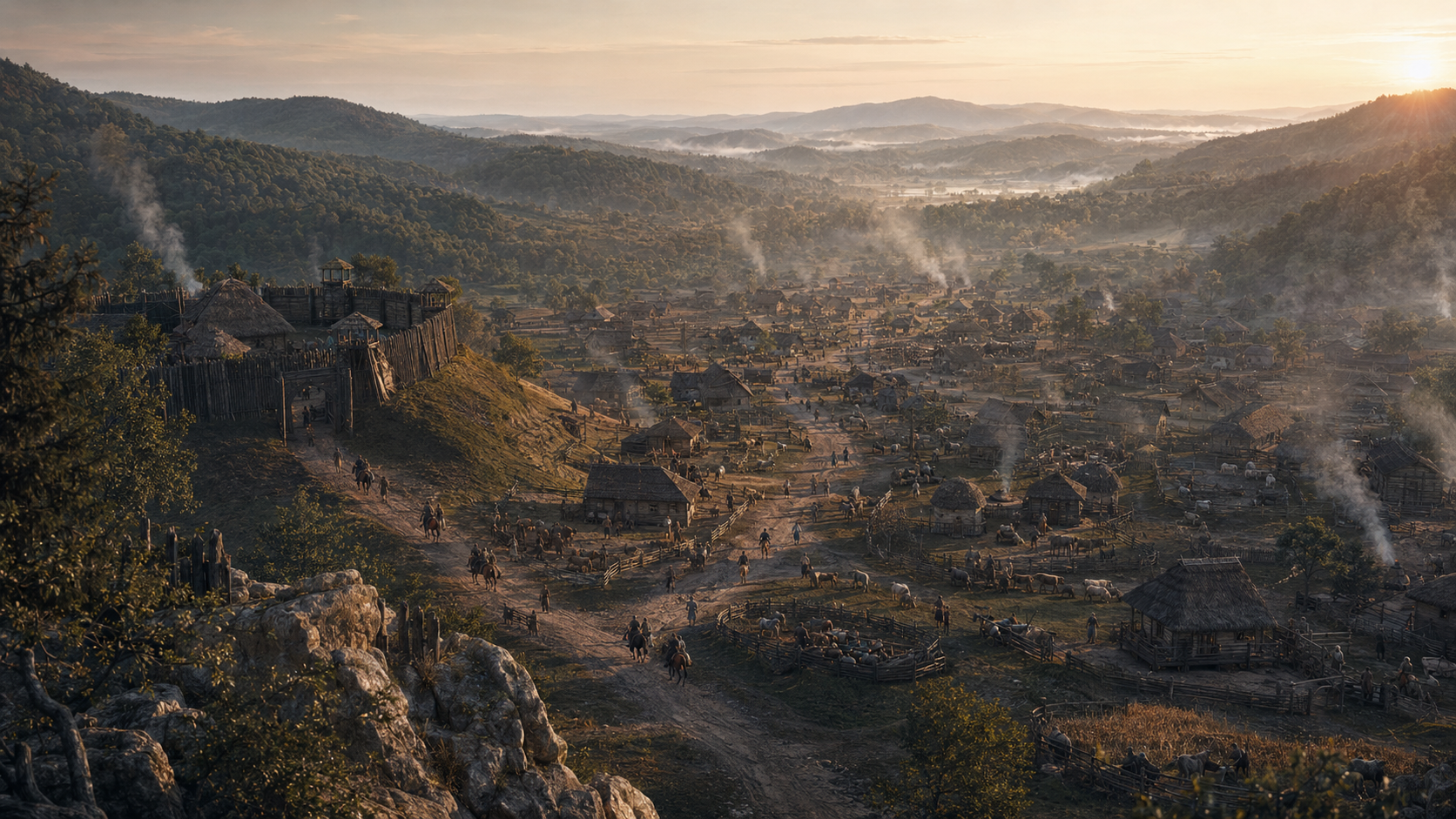 A Dacian settlement spread across a mountain valley